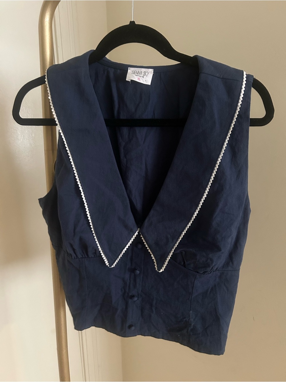 Sienna Sky Navy Sailor Collar Sleeveless Top XL Vintage Inspired